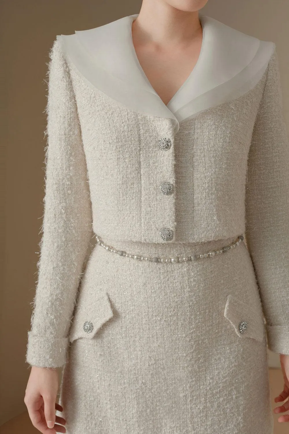 Lea A-line Button Tweed Mini Skirt