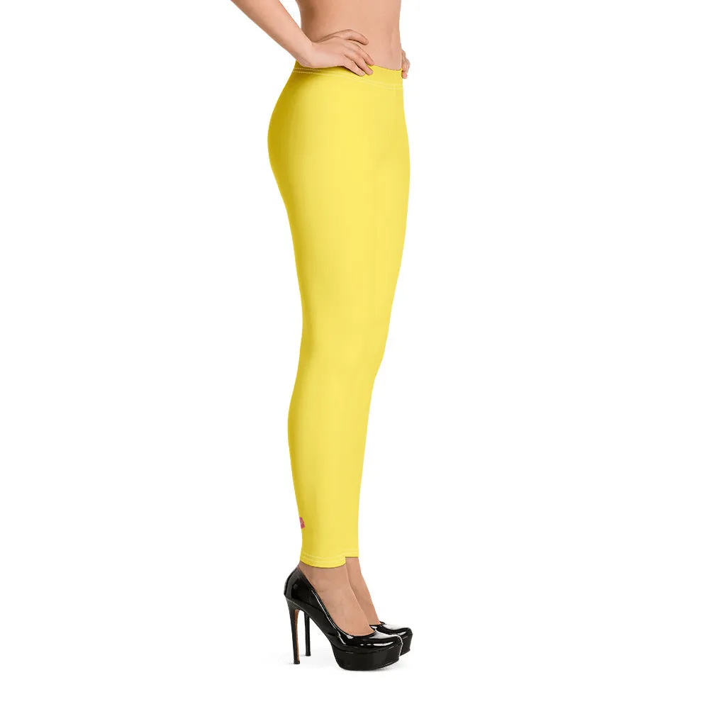 Lemon Yellow Women's Casual Leggings, Solid Color Colorful Ladies' Tights-Made in USA/EU/MX