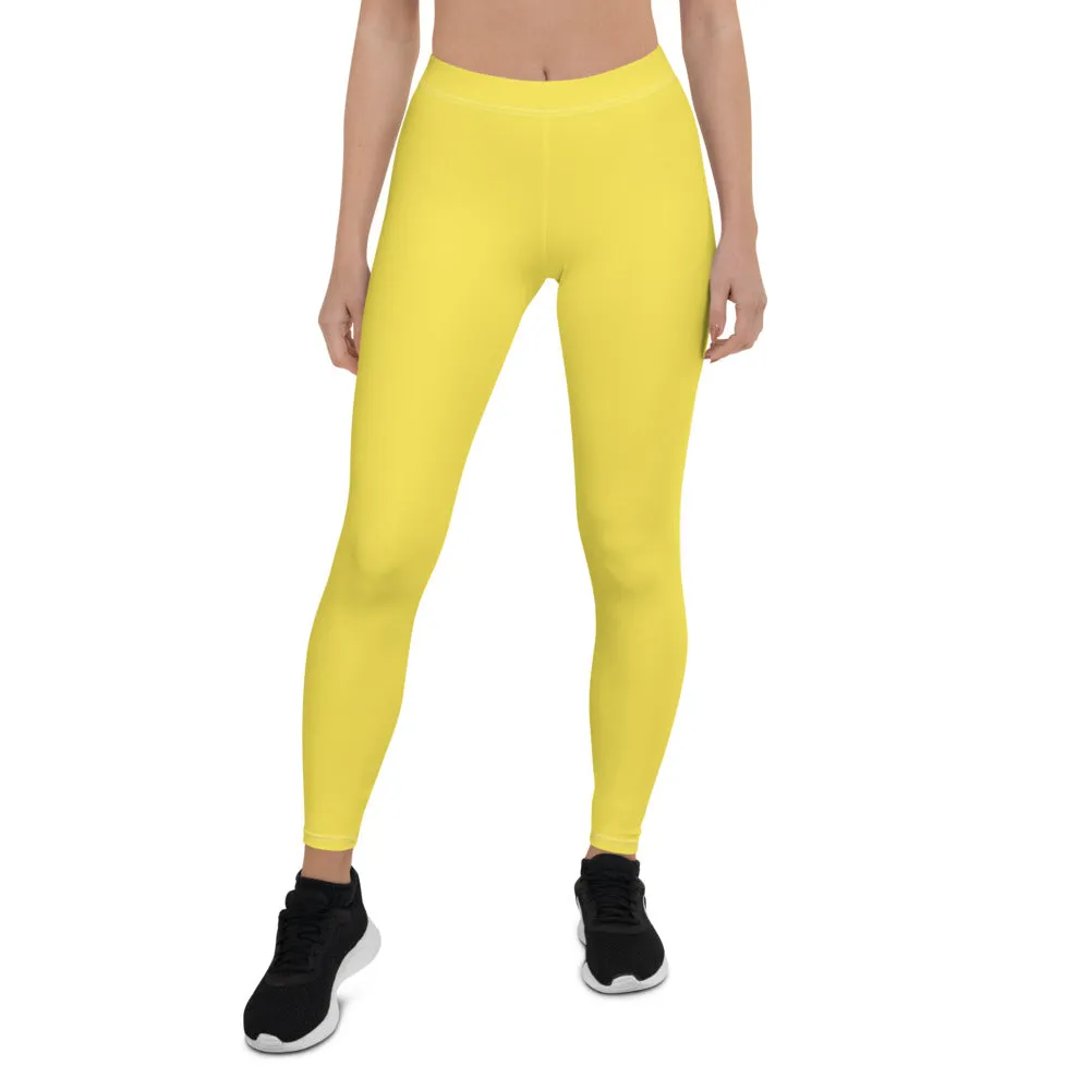 Lemon Yellow Women's Casual Leggings, Solid Color Colorful Ladies' Tights-Made in USA/EU/MX
