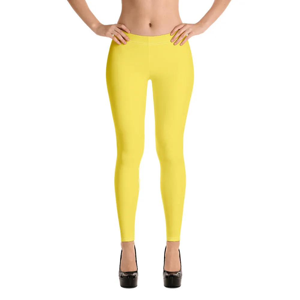 Lemon Yellow Women's Casual Leggings, Solid Color Colorful Ladies' Tights-Made in USA/EU/MX