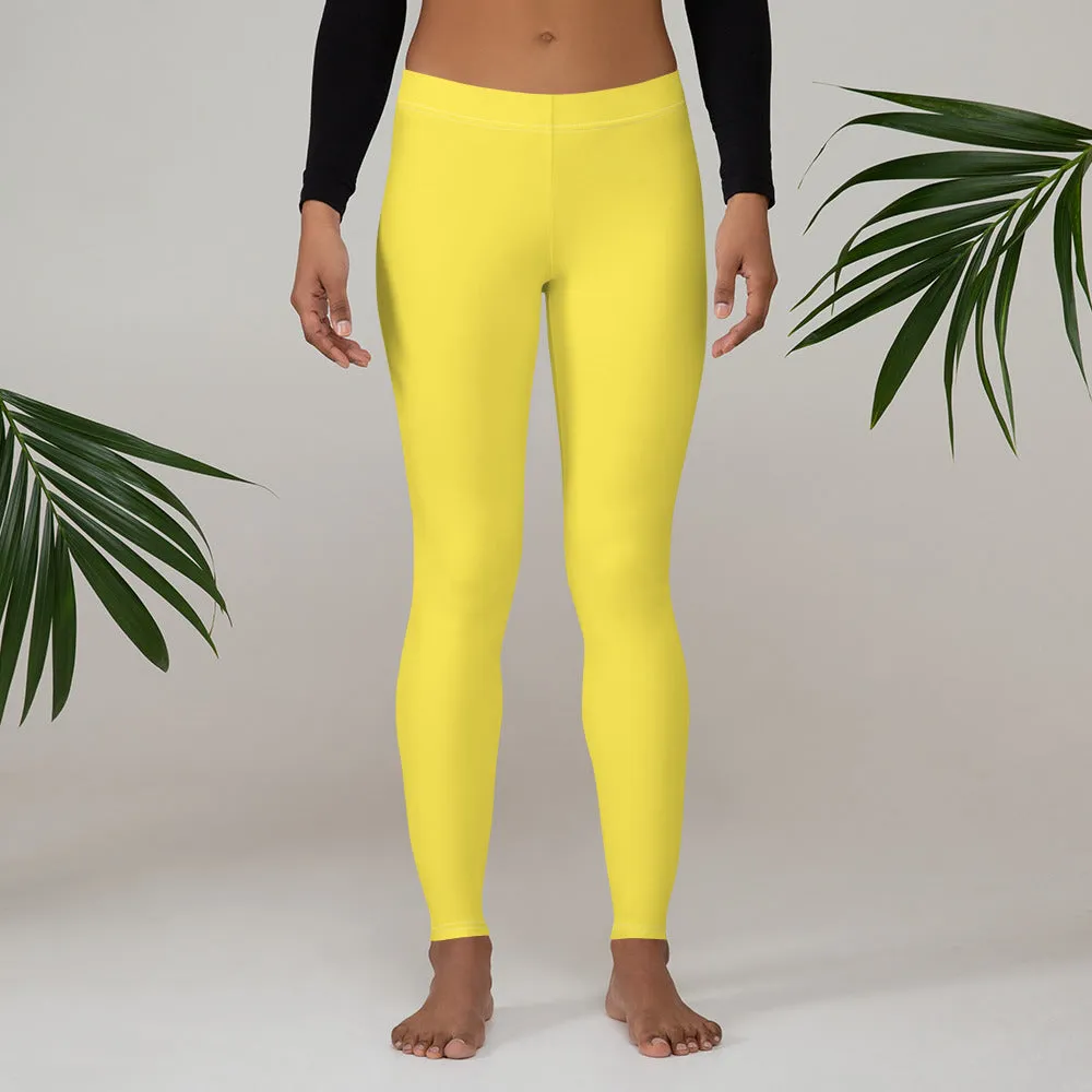 Lemon Yellow Women's Casual Leggings, Solid Color Colorful Ladies' Tights-Made in USA/EU/MX