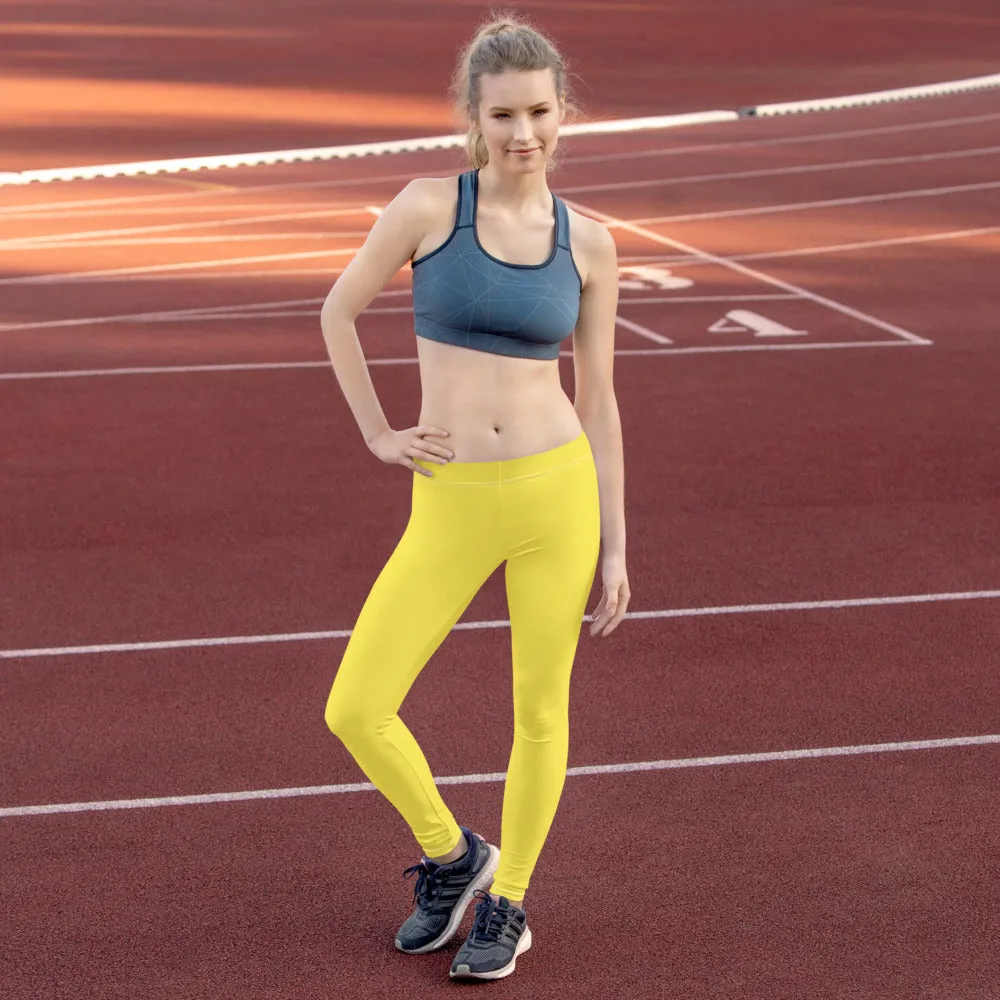 Lemon Yellow Women's Casual Leggings, Solid Color Colorful Ladies' Tights-Made in USA/EU/MX