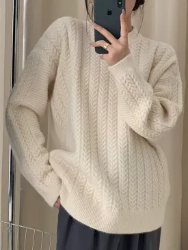 Long Sleeves Loose Solid Color Velvet Round-Neck Knitwear Pullovers Sweater Tops