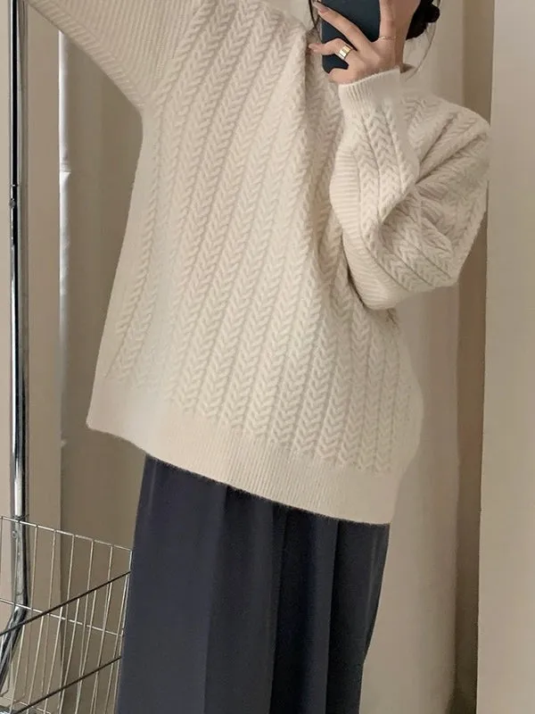 Long Sleeves Loose Solid Color Velvet Round-Neck Knitwear Pullovers Sweater Tops