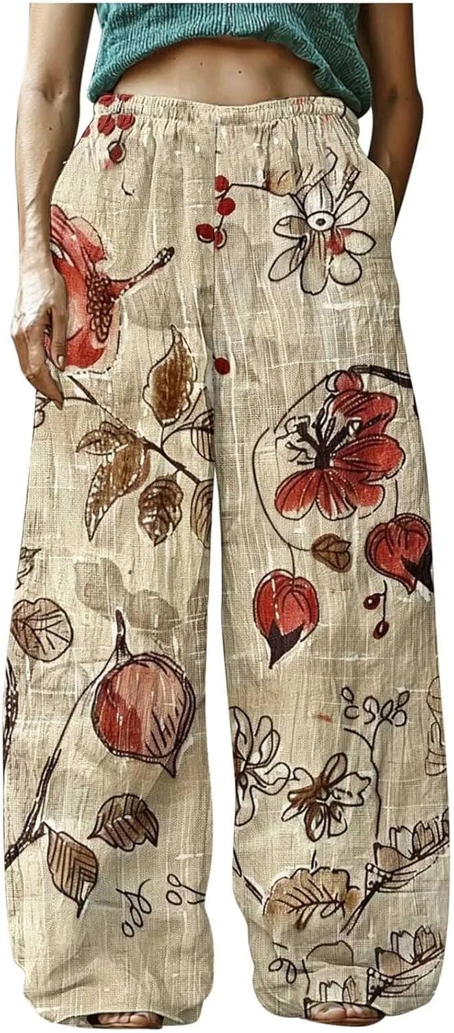 Loose Fit for Women Fall Summer Linen Vintage Boho Ruched High Cut Pants Women 2025 Trendy