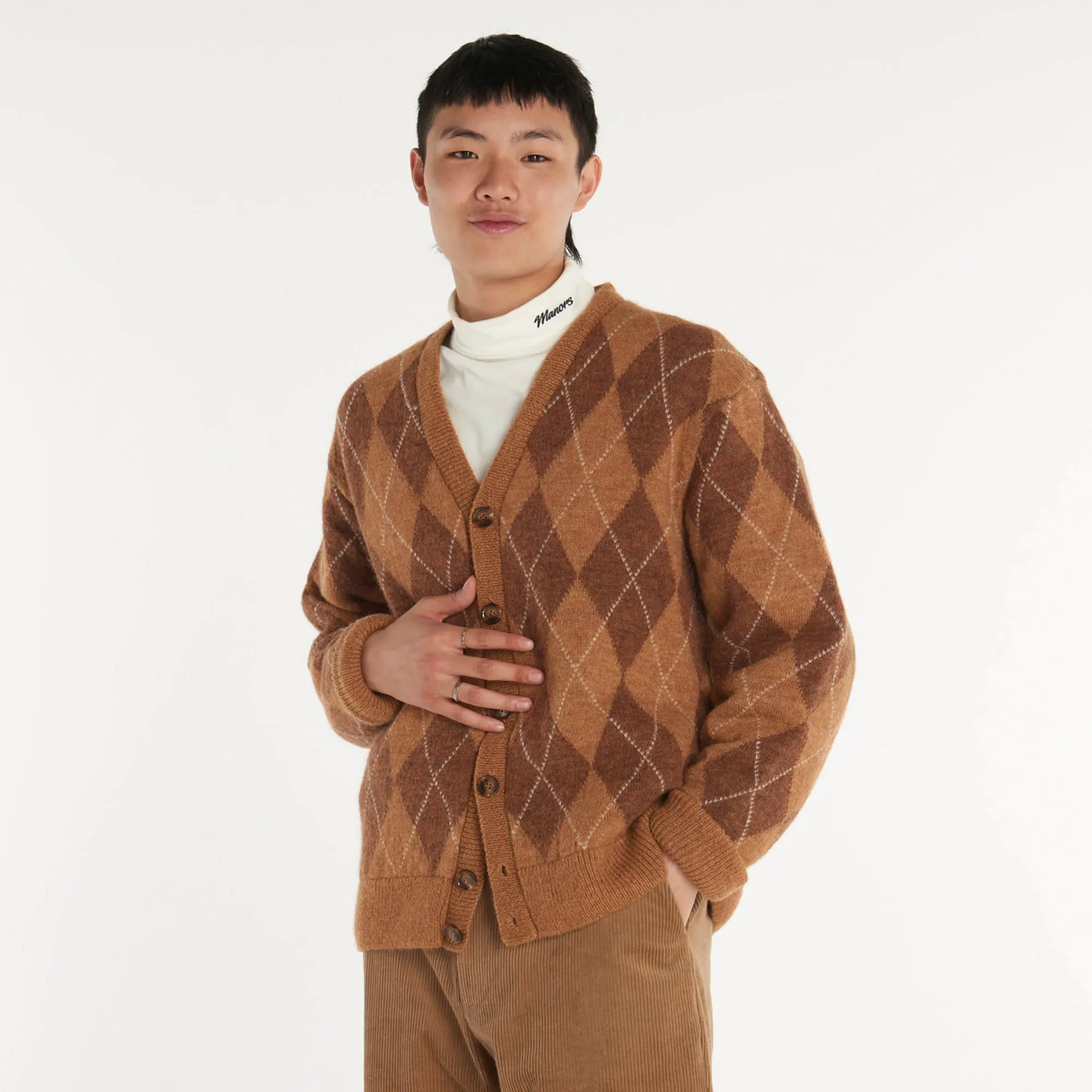 Manors Mens Argyle Cardigan 'Beige'