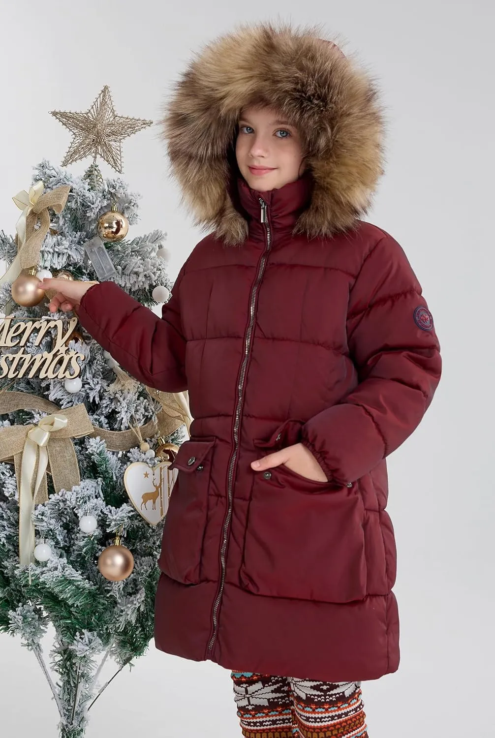 maoo garden Girls Puffer Winter Coat Faux-Down Heavyweight Snow Parka Fuzzy Fur Lining Hood Water-Resistant Long Jacket