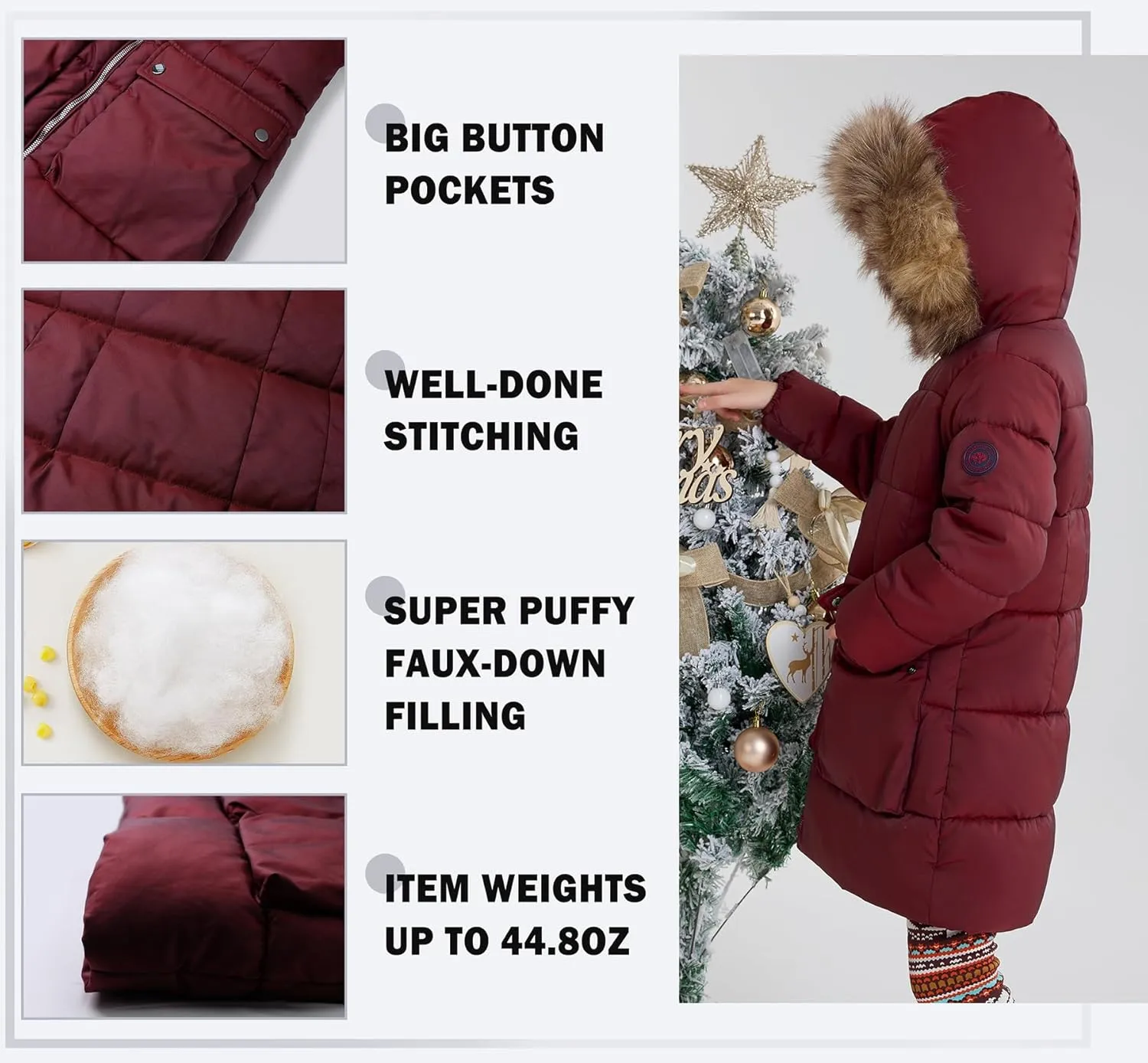 maoo garden Girls Puffer Winter Coat Faux-Down Heavyweight Snow Parka Fuzzy Fur Lining Hood Water-Resistant Long Jacket