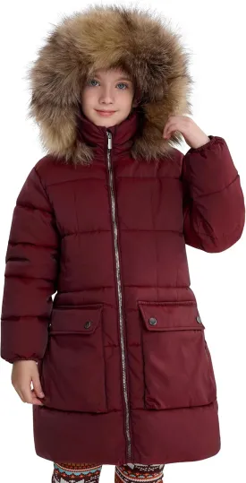 maoo garden Girls Puffer Winter Coat Faux-Down Heavyweight Snow Parka Fuzzy Fur Lining Hood Water-Resistant Long Jacket