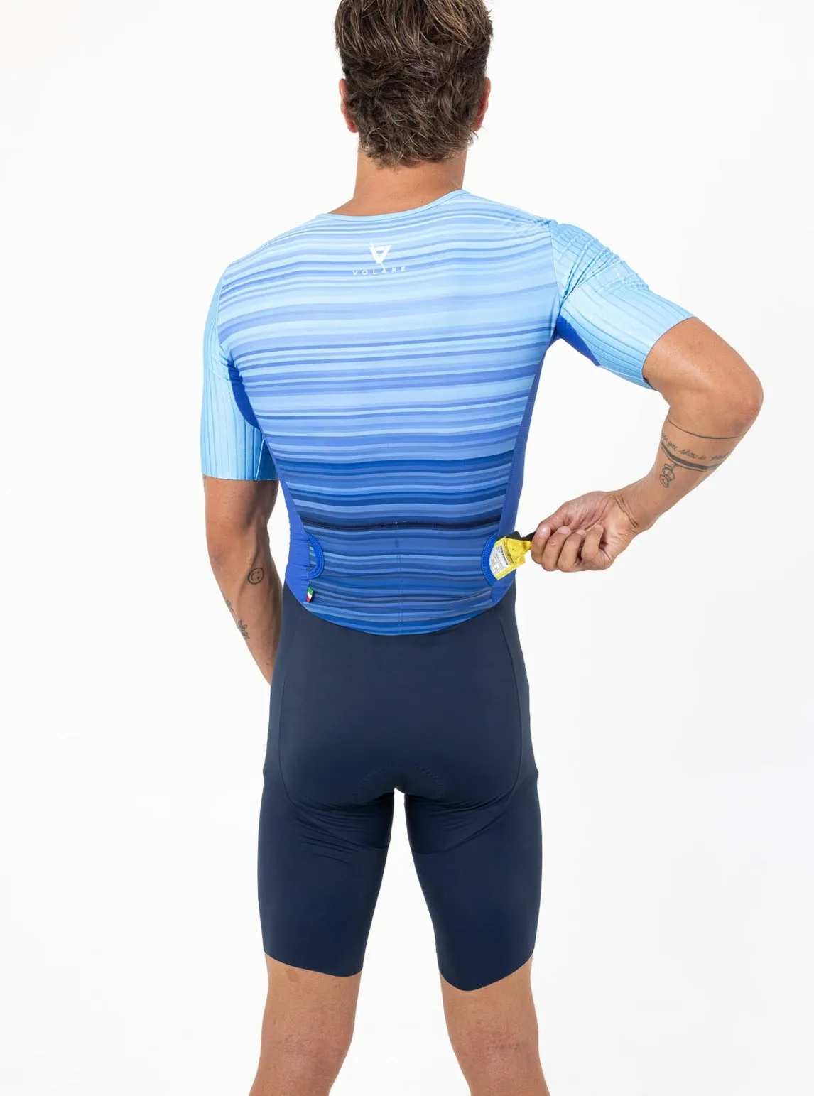 Mens Aero Sleeved Tri Suit Blue Stripes