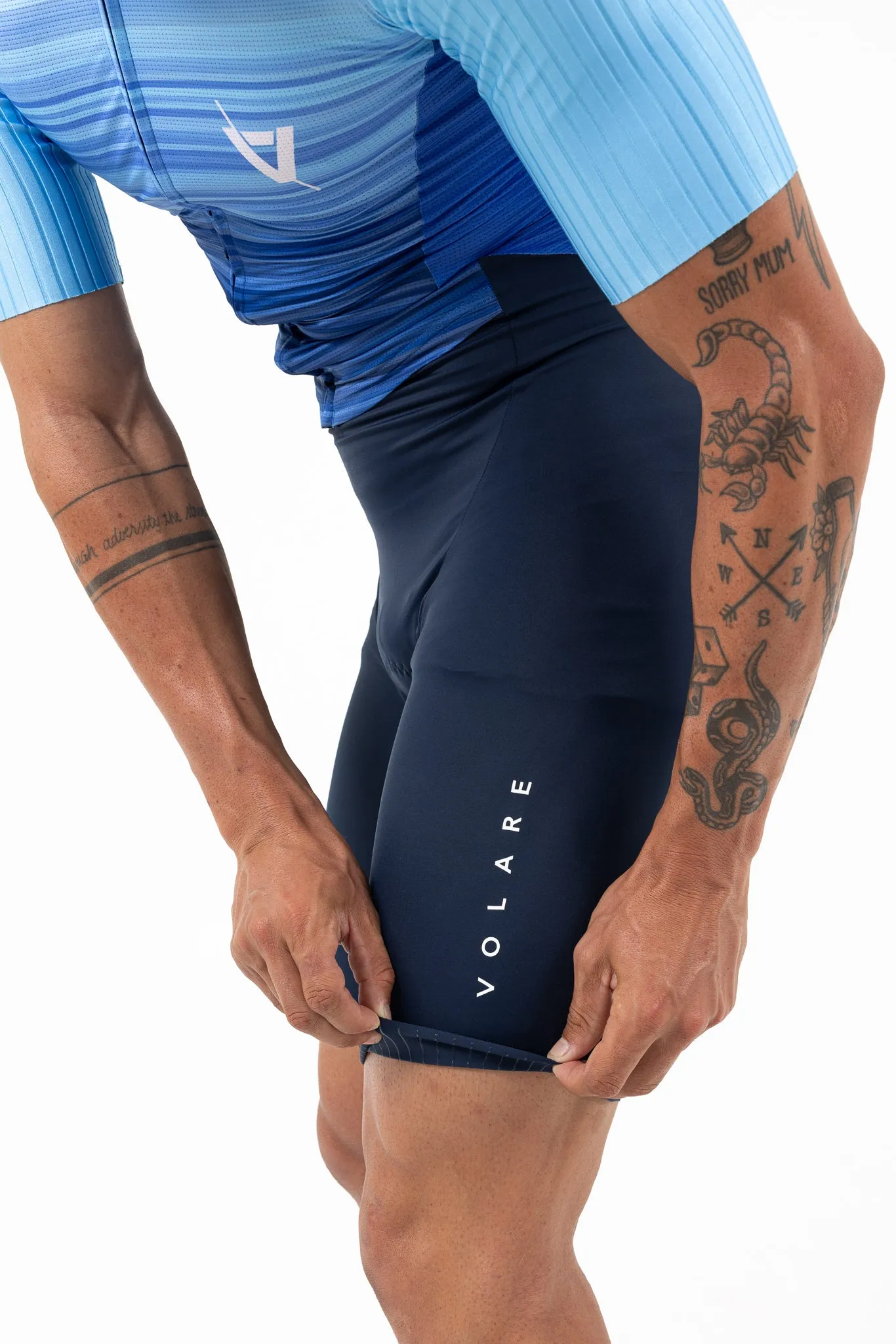 Mens Aero Sleeved Tri Suit Blue Stripes