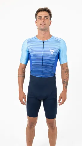 Mens Aero Sleeved Tri Suit Blue Stripes