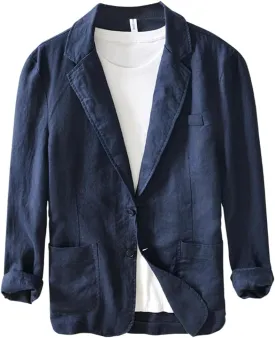 Men's Blazer Lapel Linen Suit Business Casual Lightweight Daily Suit Jackets