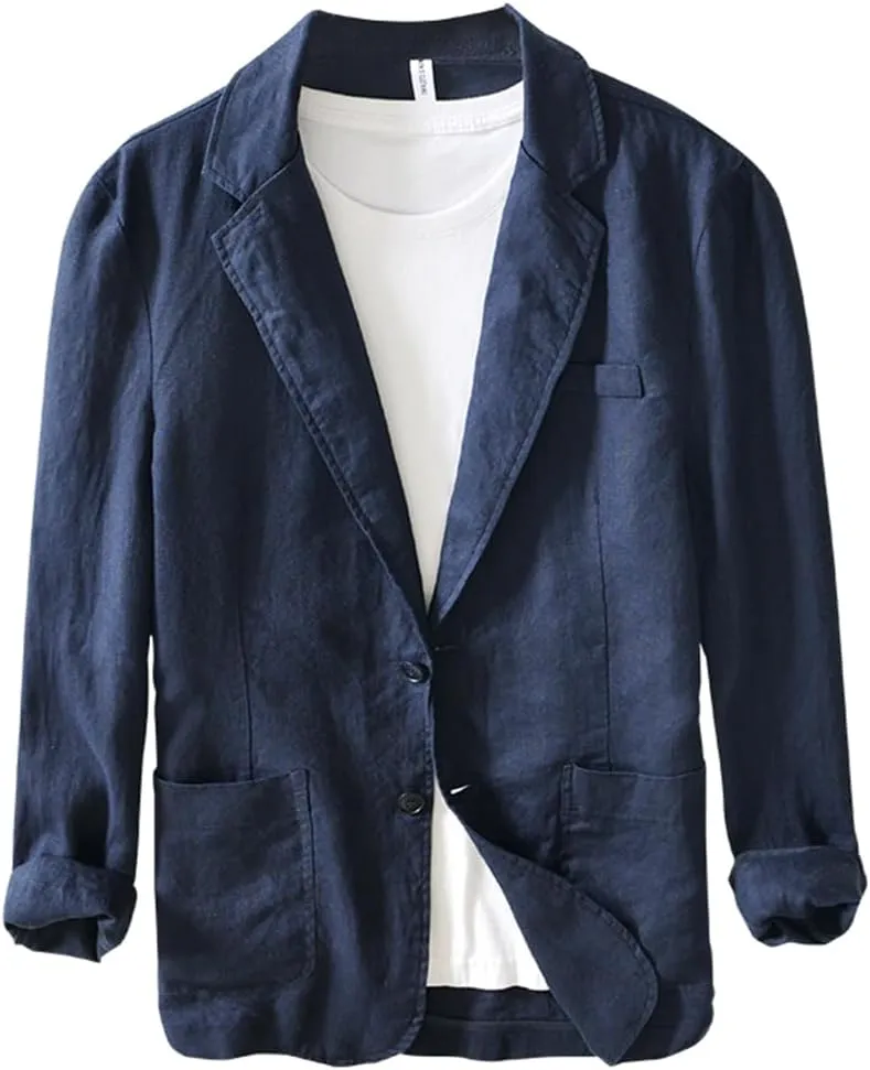 Men's Blazer Lapel Linen Suit Business Casual Lightweight Daily Suit Jackets