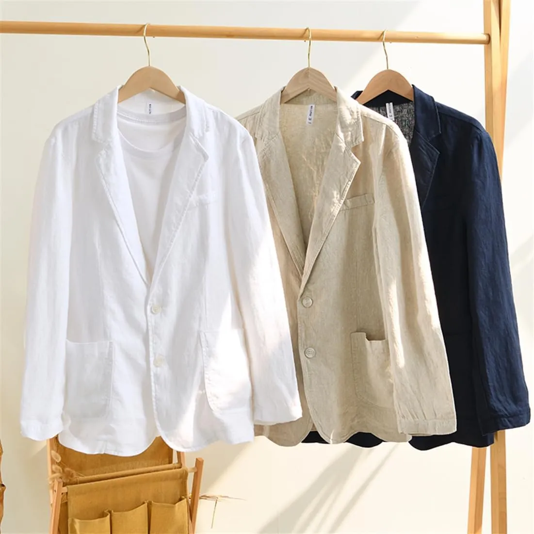 Men's Blazer Lapel Linen Suit Business Casual Lightweight Daily Suit Jackets