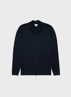Men's Extra-Fine Merino Zip Cardigan in Light Navy