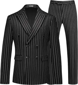 MOGU Mens Double Breasted Pinstripe Suit - 2 Piece Slim Fit Vintage Tuxedo for Groomsmen, Wedding, Prom