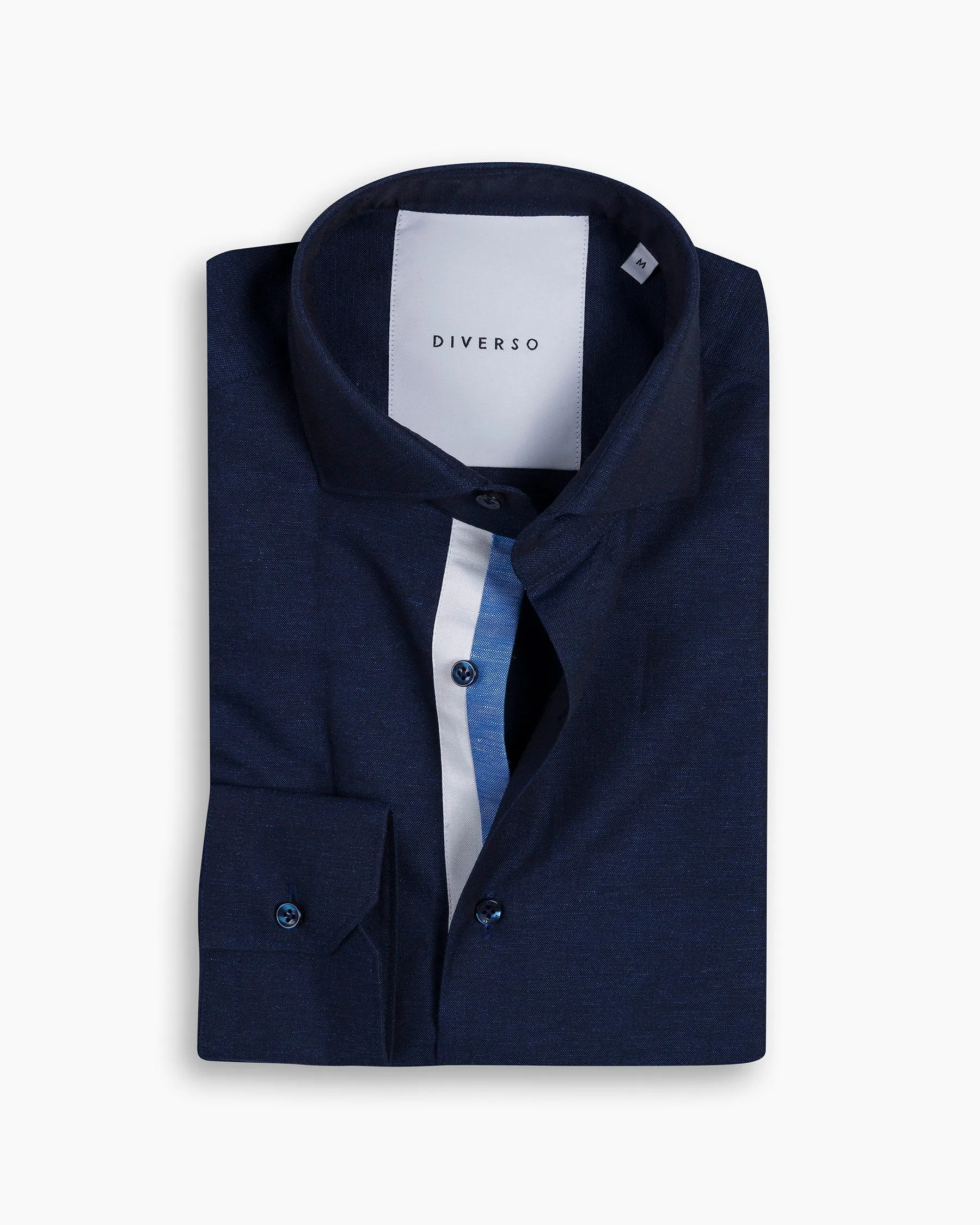 Navy Cotton-Linen Twin Trim Shirt