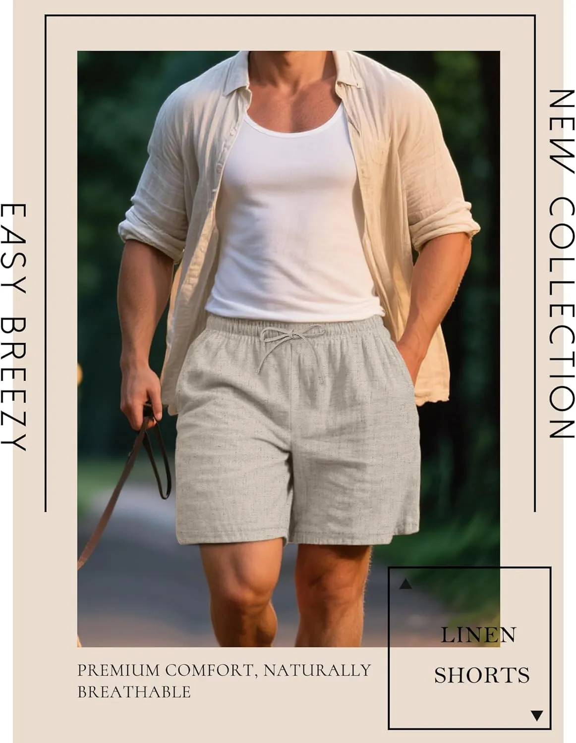 Neer 2 Pack Men's Linen Shorts Cotton L-5XL Big and Tall Regular Casual Lightweight Drawstring Summer Shorts with Pockets