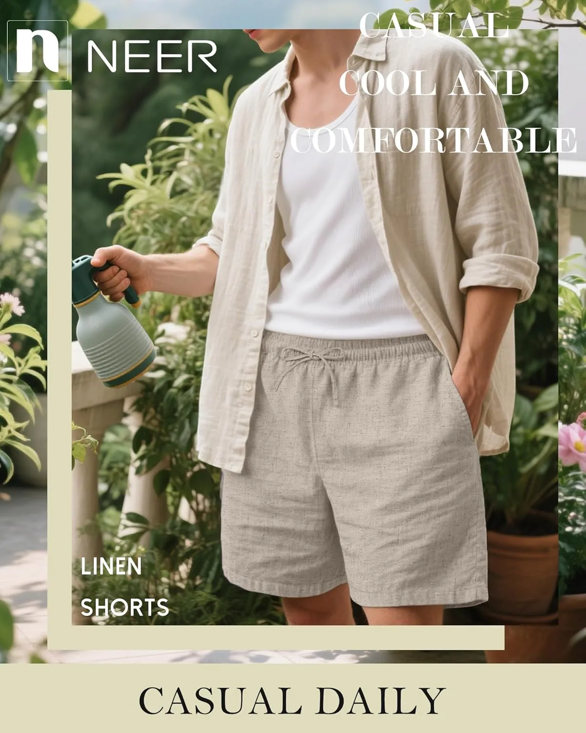 Neer 2 Pack Men's Linen Shorts Cotton L-5XL Big and Tall Regular Casual Lightweight Drawstring Summer Shorts with Pockets