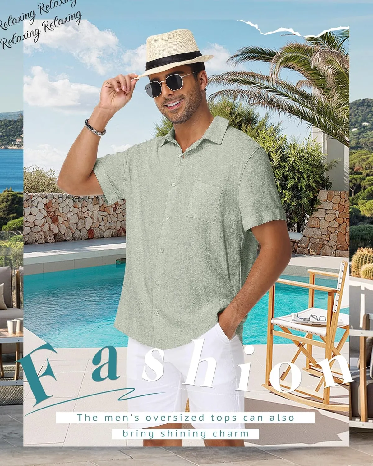 Neer Men's Big and Tall Cotton Linen Shirts M-7XL Short Sleeve Casual Button Down Blouses with Pocket Summer Beach Tops