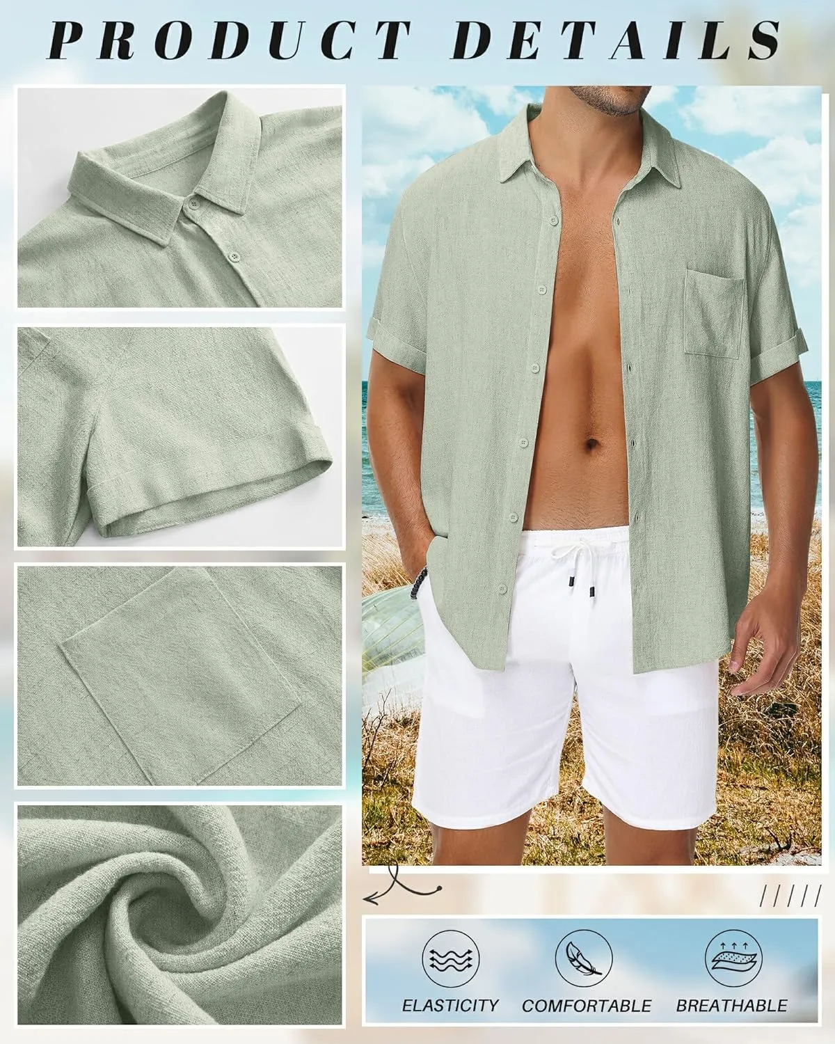 Neer Men's Big and Tall Cotton Linen Shirts M-7XL Short Sleeve Casual Button Down Blouses with Pocket Summer Beach Tops
