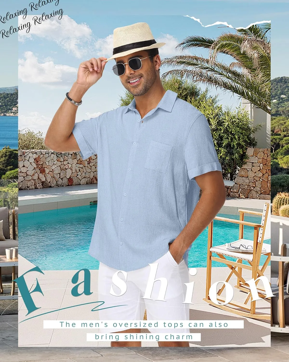 Neer Men's Big and Tall Cotton Linen Shirts M-7XL Short Sleeve Casual Button Down Blouses with Pocket Summer Beach Tops