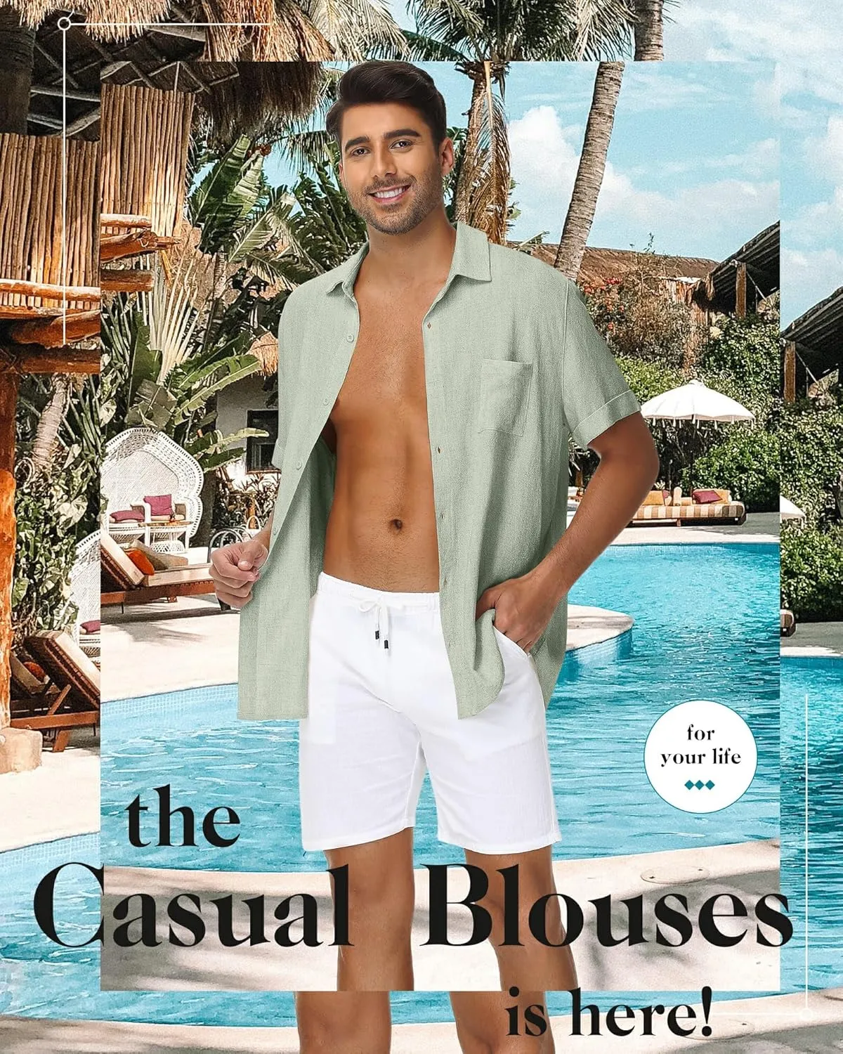 Neer Men's Big and Tall Cotton Linen Shirts M-7XL Short Sleeve Casual Button Down Blouses with Pocket Summer Beach Tops