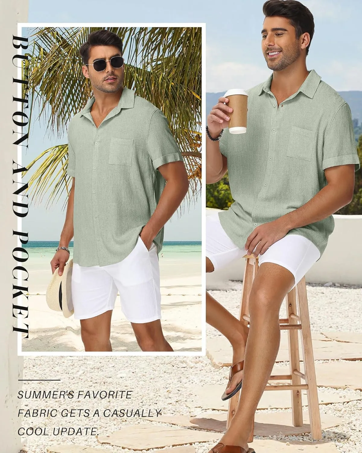 Neer Men's Big and Tall Cotton Linen Shirts M-7XL Short Sleeve Casual Button Down Blouses with Pocket Summer Beach Tops