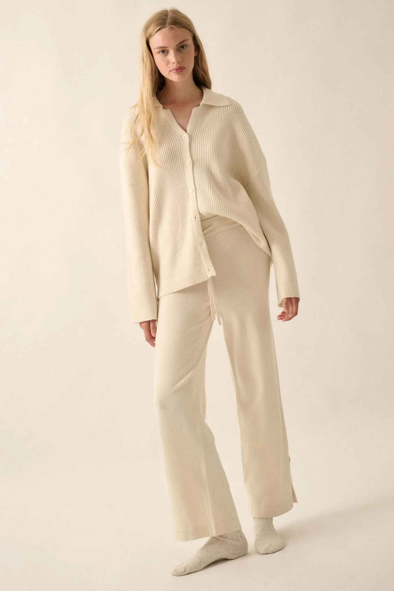 Promise the Label Brushed Knit Split-Hem Pants