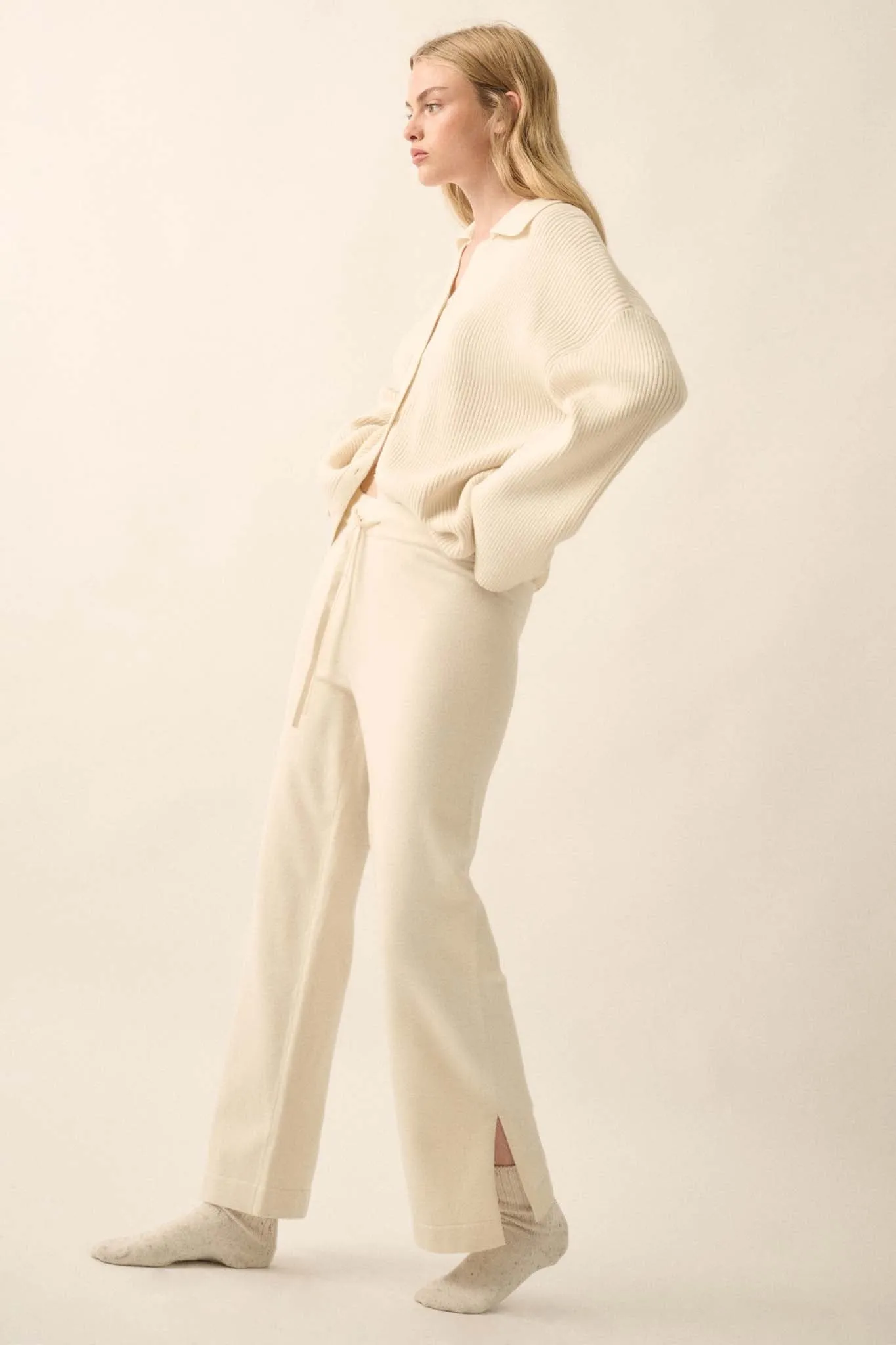 Promise the Label Brushed Knit Split-Hem Pants