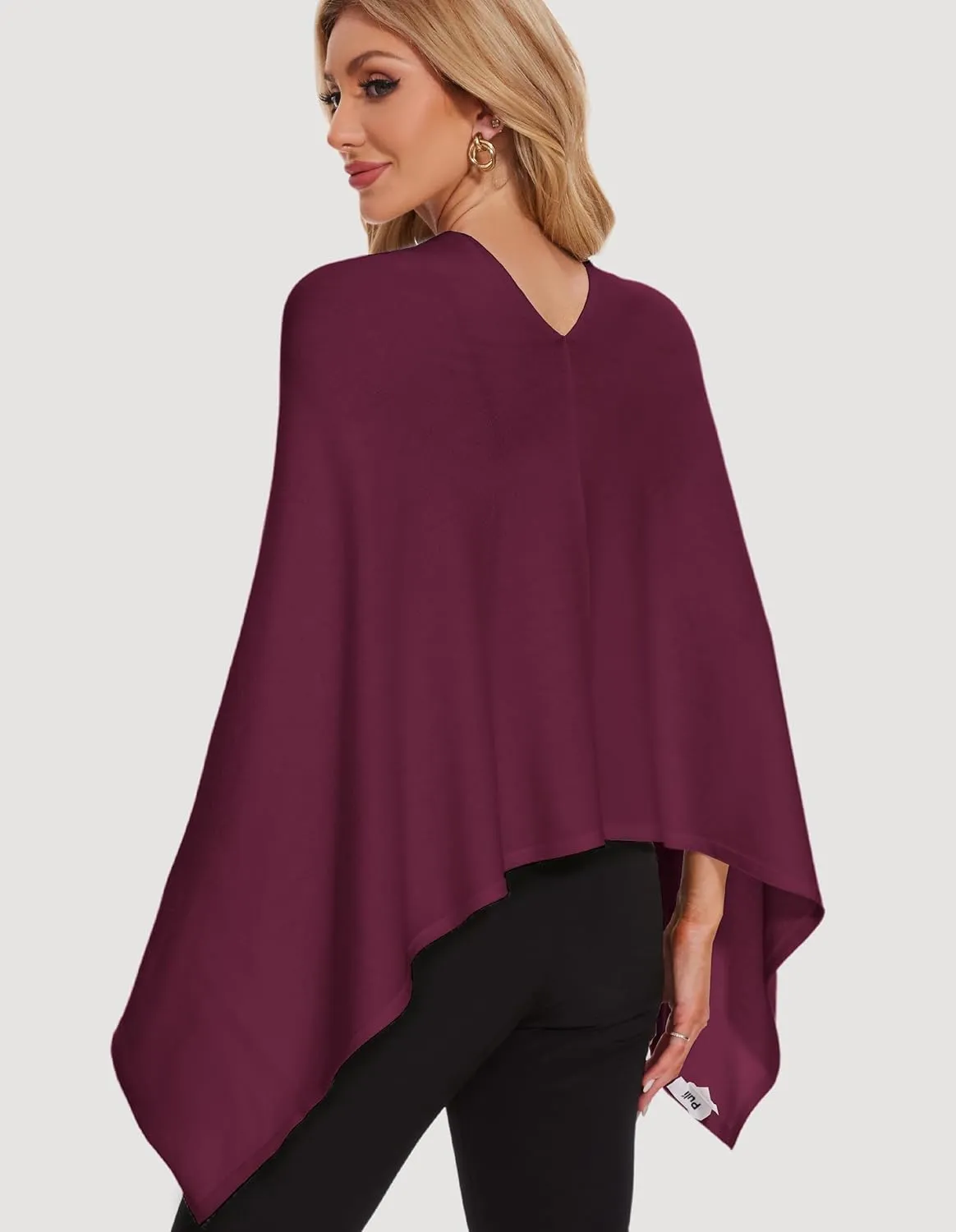 PULI Women Soft Knit Poncho Lightweight Travel Shawl Cape Versatile Ponchos Sweater