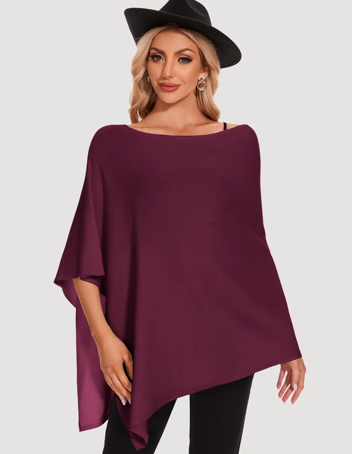 PULI Women Soft Knit Poncho Lightweight Travel Shawl Cape Versatile Ponchos Sweater