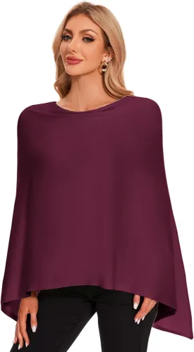 PULI Women Soft Knit Poncho Lightweight Travel Shawl Cape Versatile Ponchos Sweater