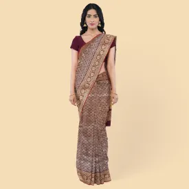 Purple imitation silk saree with gold jacquard in floral design-D12779