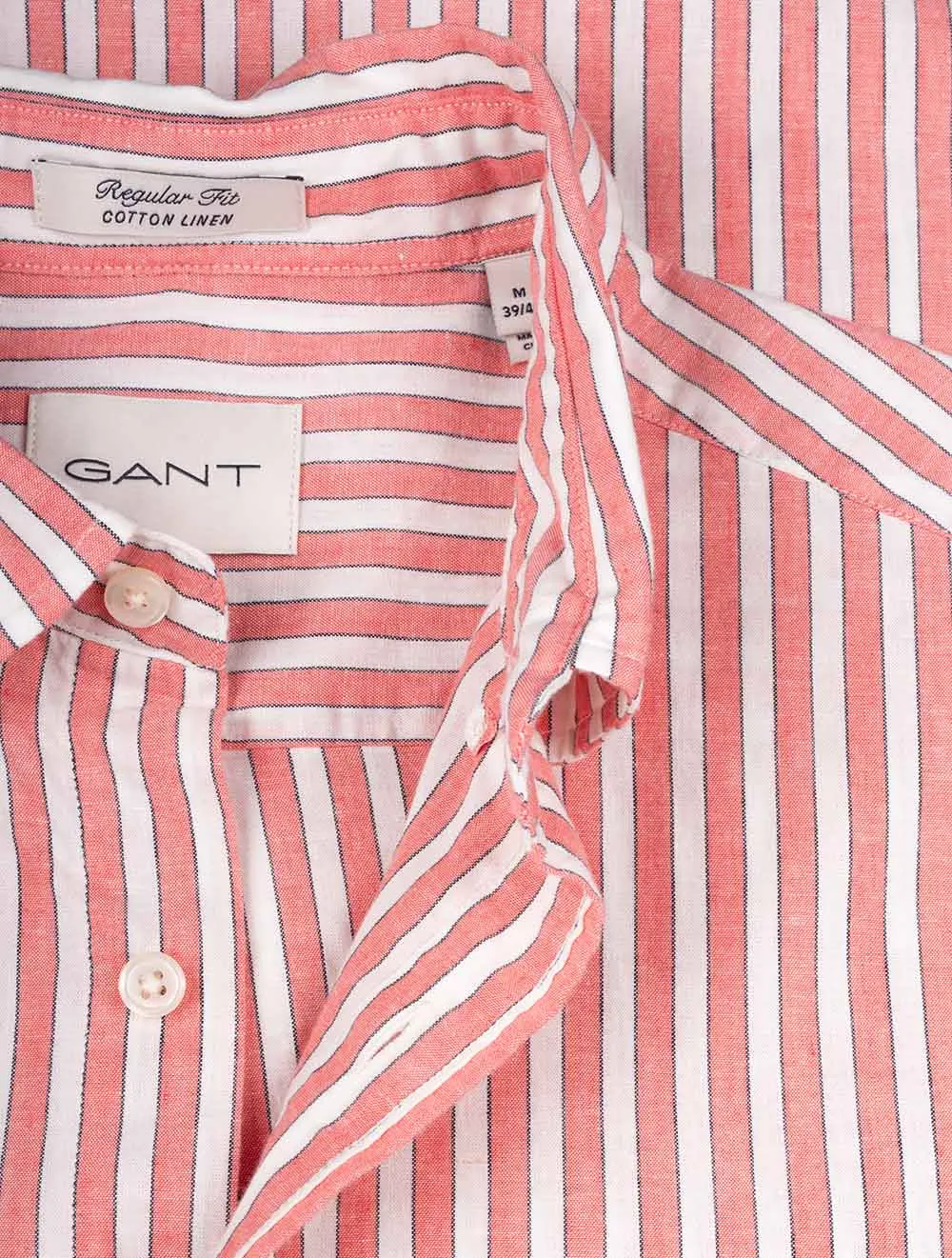 Regular Cotton Linen Stripe Shirt Sunset Pink