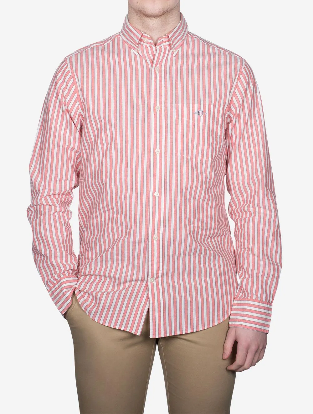 Regular Cotton Linen Stripe Shirt Sunset Pink