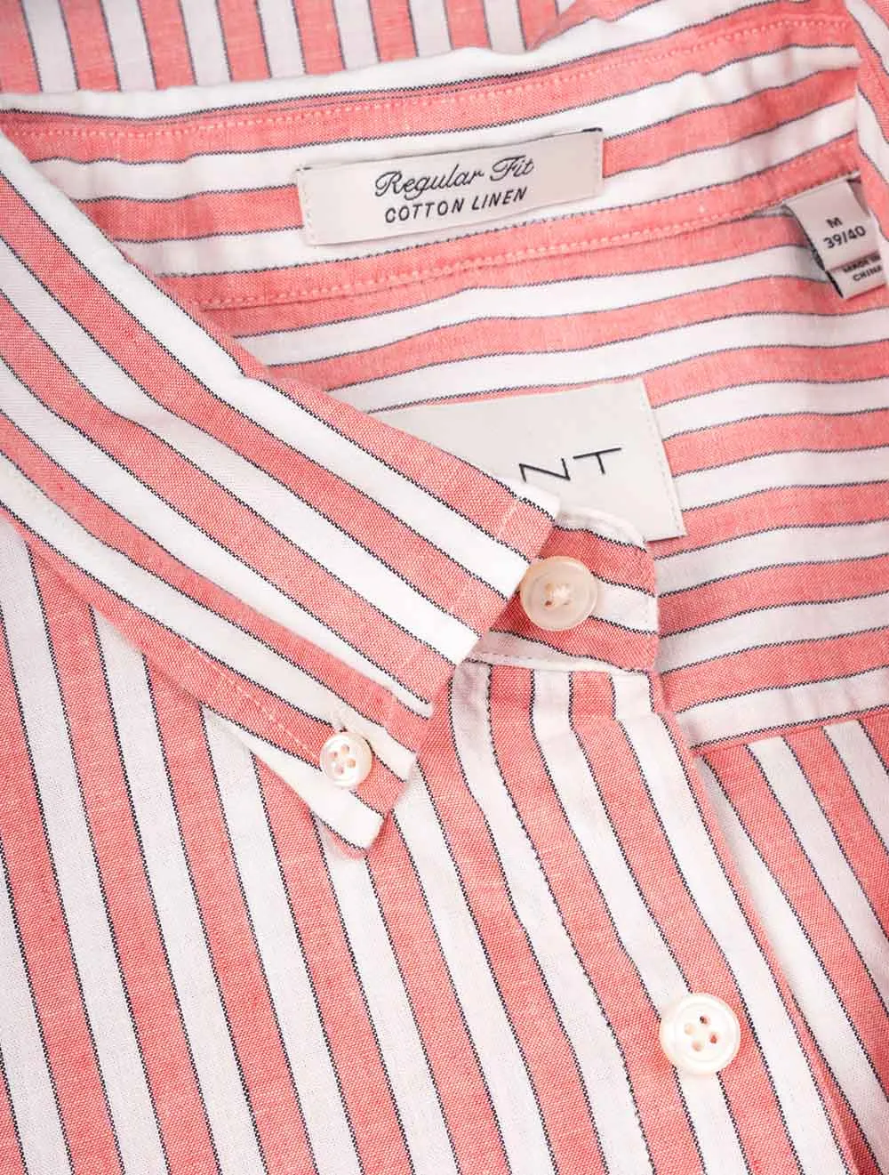 Regular Cotton Linen Stripe Shirt Sunset Pink
