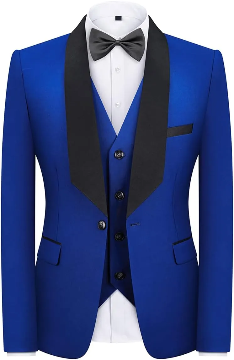 Rogers & Morris Men's Tuxedo Suit Regular Fit 3 Piece Suit Blazer Jacket Waistcoat Pants Set for Wedding Prom