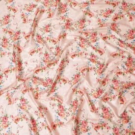 Salmon peach Premium pure silk crepe fabric with same tone jacquard having multicolor print in floral design-D15730