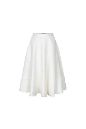 Sandra A-line Fringed Tweed Midi Skirt