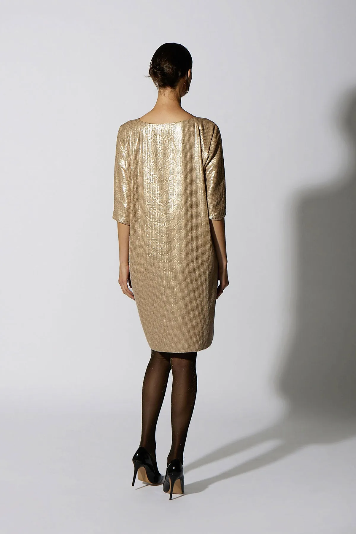 SEQUIN SHIFT KNEE LENGTH GOLD