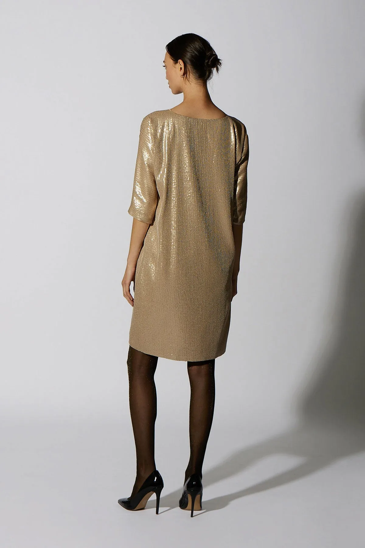 SEQUIN SHIFT KNEE LENGTH GOLD