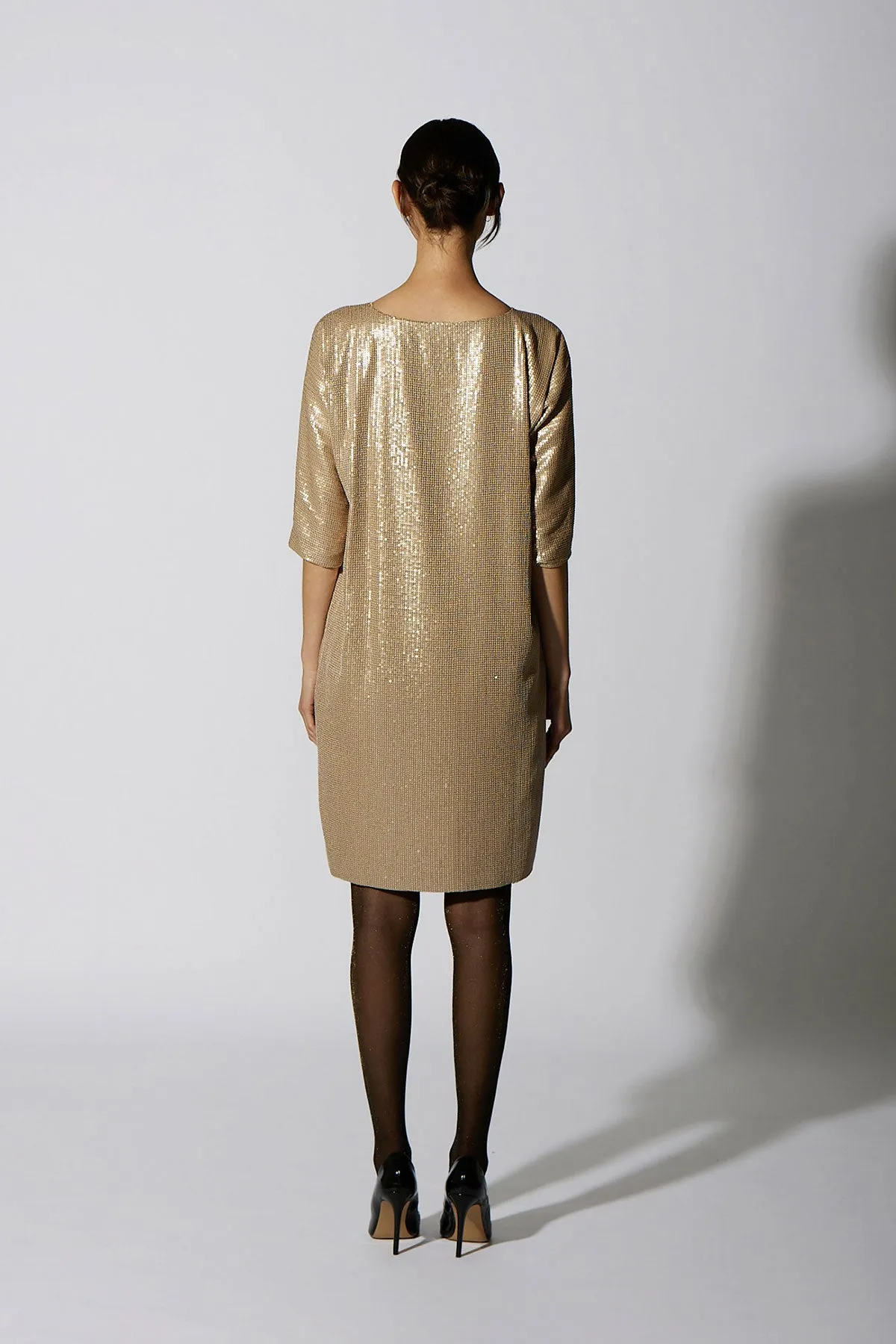 SEQUIN SHIFT KNEE LENGTH GOLD