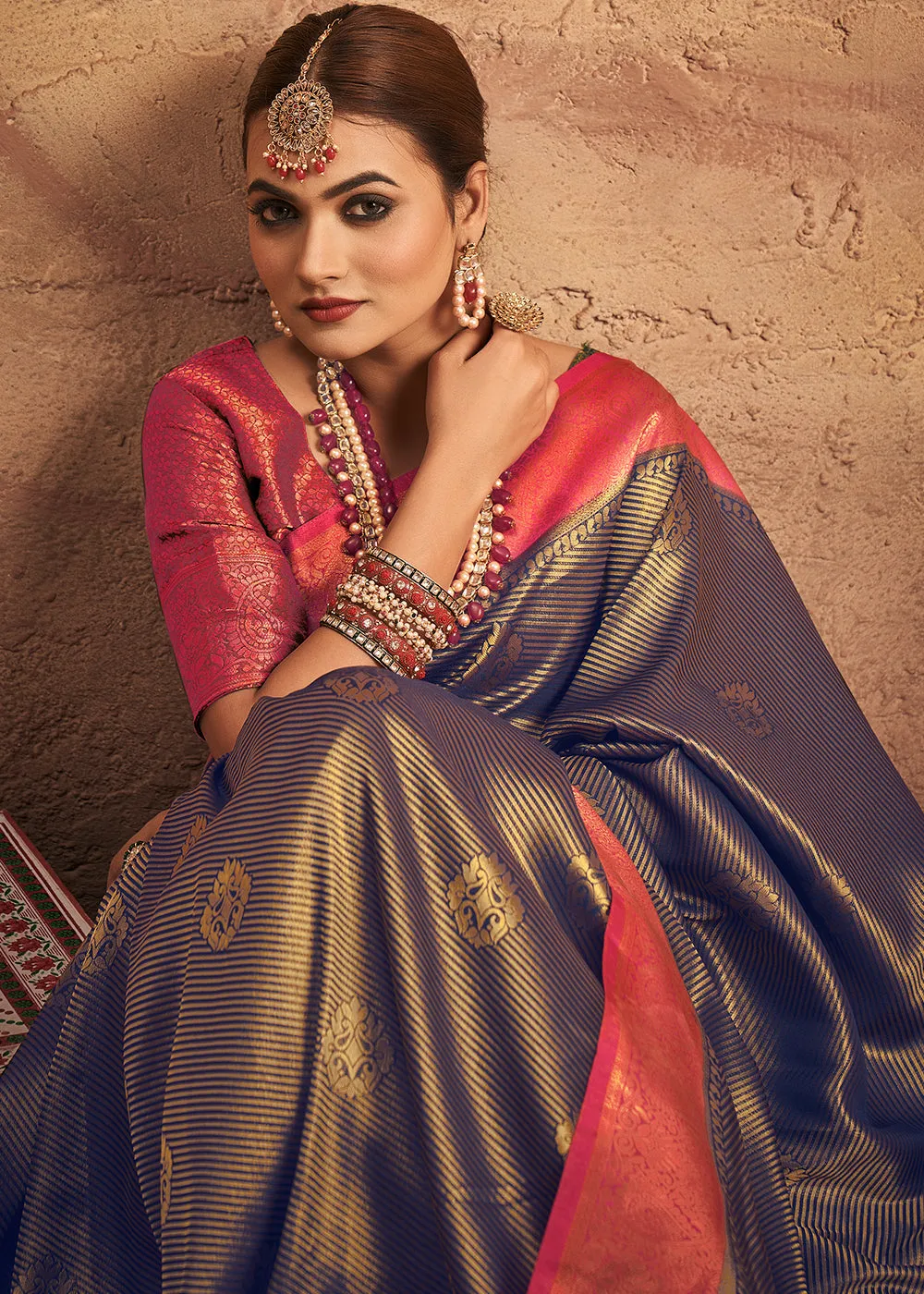 Shades Of Blue Zari Woven Silk Saree