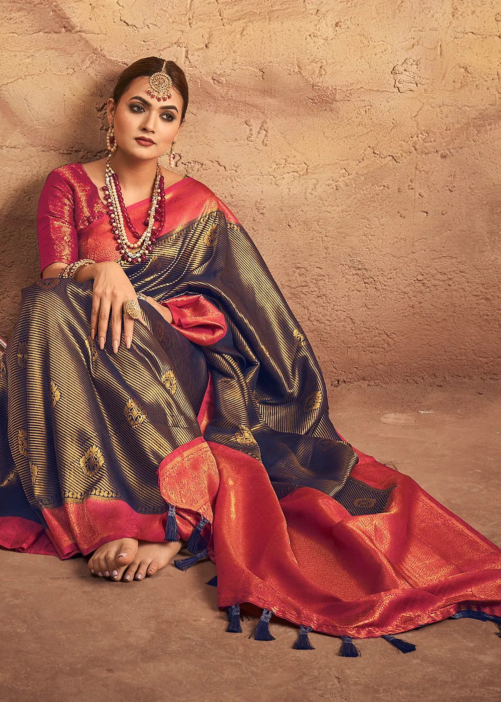 Shades Of Blue Zari Woven Silk Saree