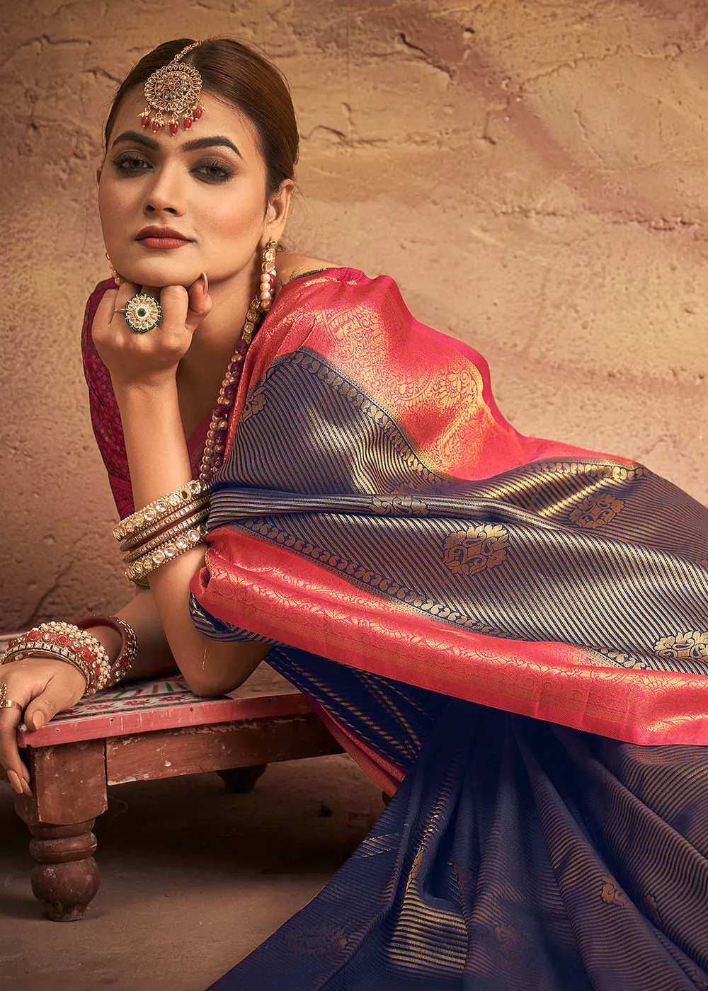 Shades Of Blue Zari Woven Silk Saree