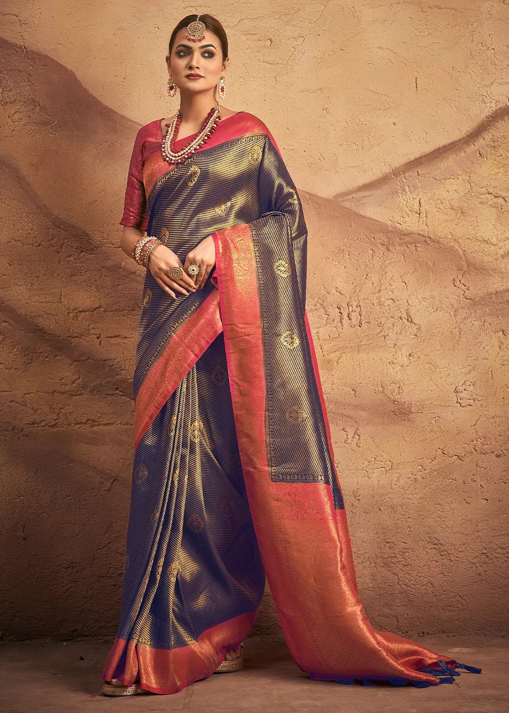 Shades Of Blue Zari Woven Silk Saree