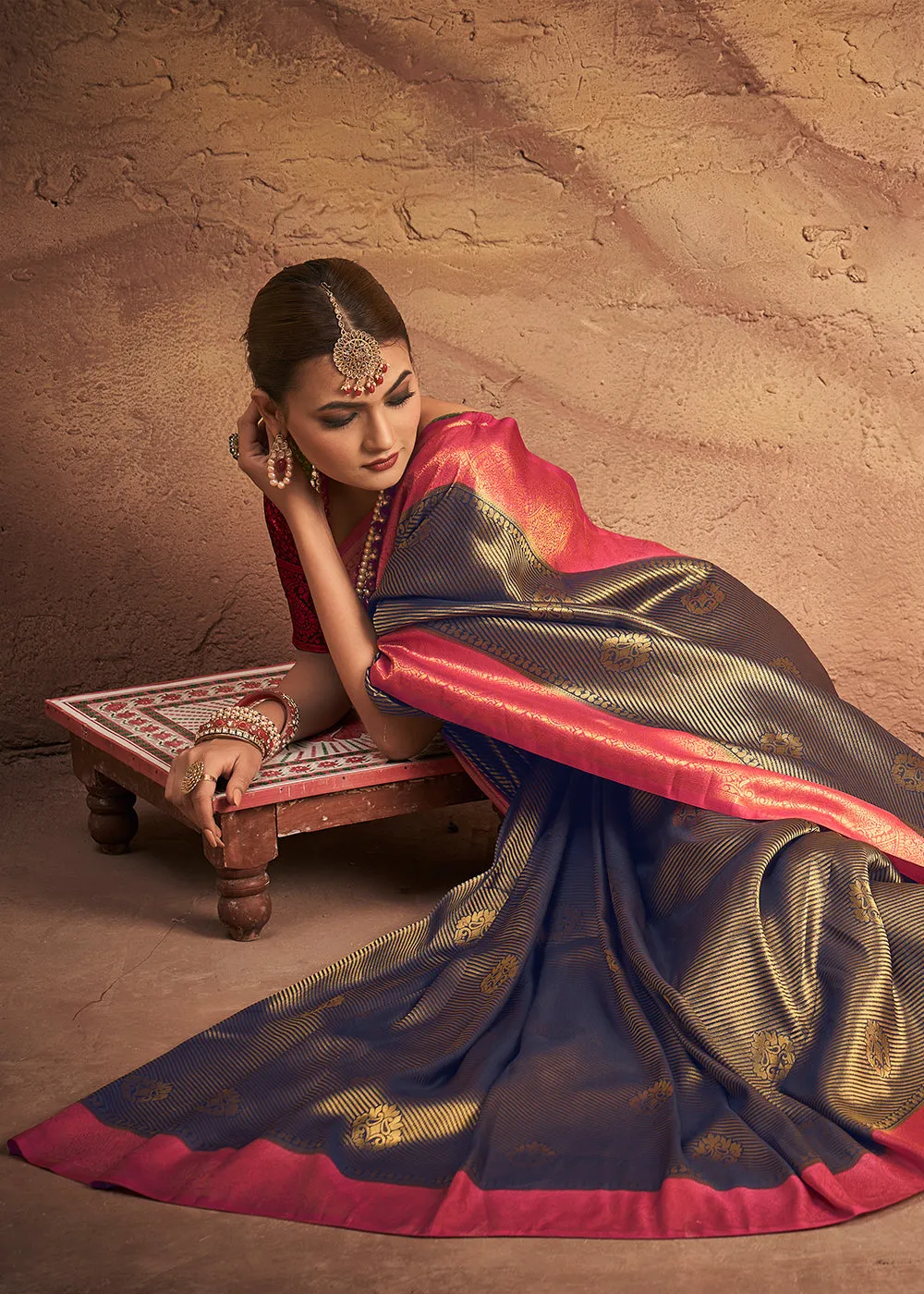 Shades Of Blue Zari Woven Silk Saree