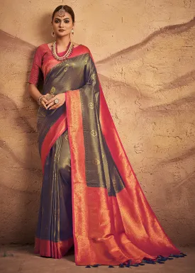 Shades Of Blue Zari Woven Silk Saree